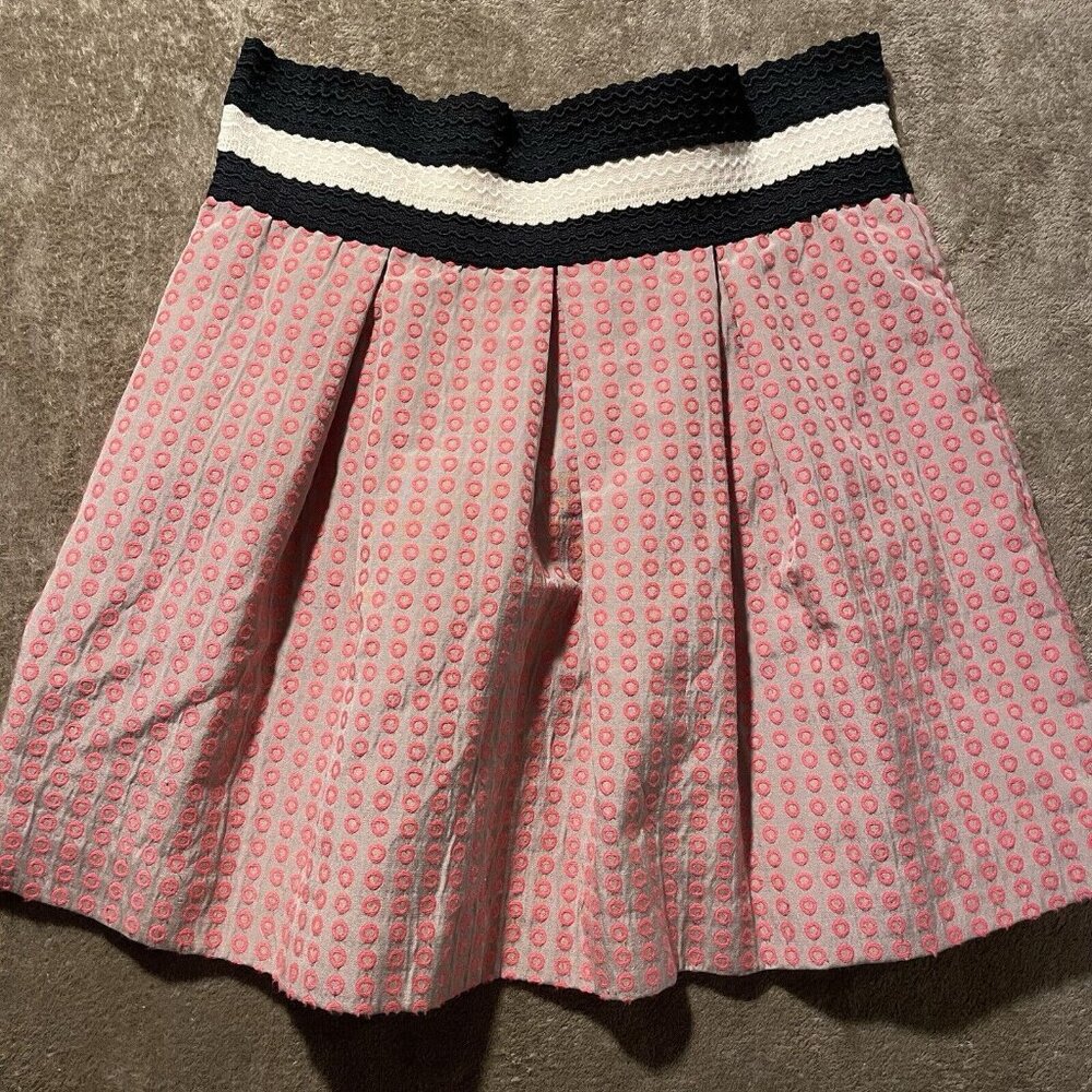 Maeve Anthropologie Skirt XS Ballad Swing Pleated Embroidered Geometric Print